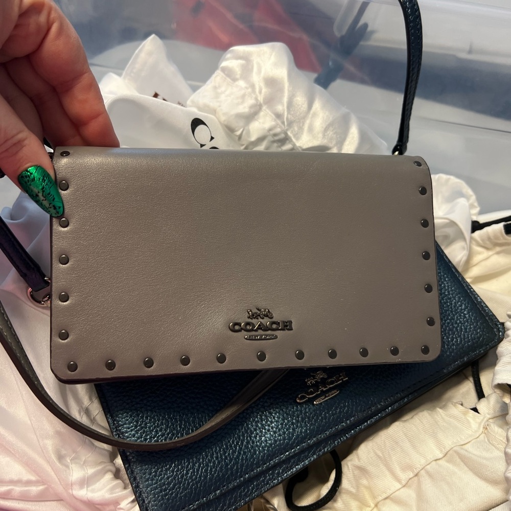 Coach Gray Crossbody Bags with Studded Detailing